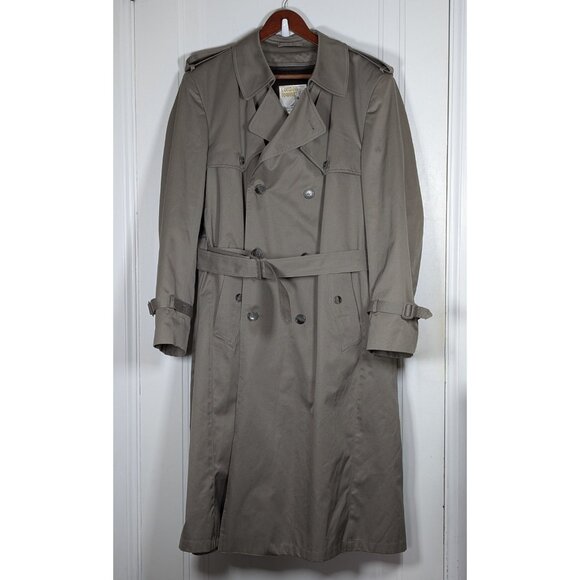 London Fog Towne Trench Coat Men's Sz 42L Tan Khaki Double Breasted Zip Liner - Picture 1 of 5